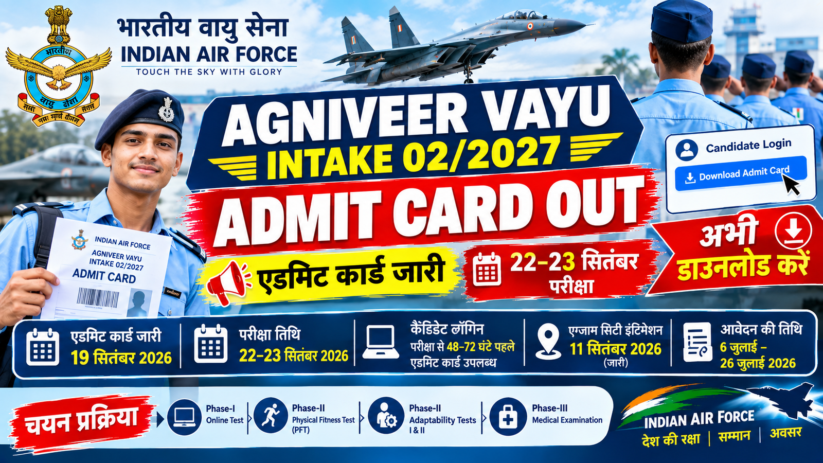 Indian Airforce Agniveer Vayu Intake 02/2027 Admit Card OUT
